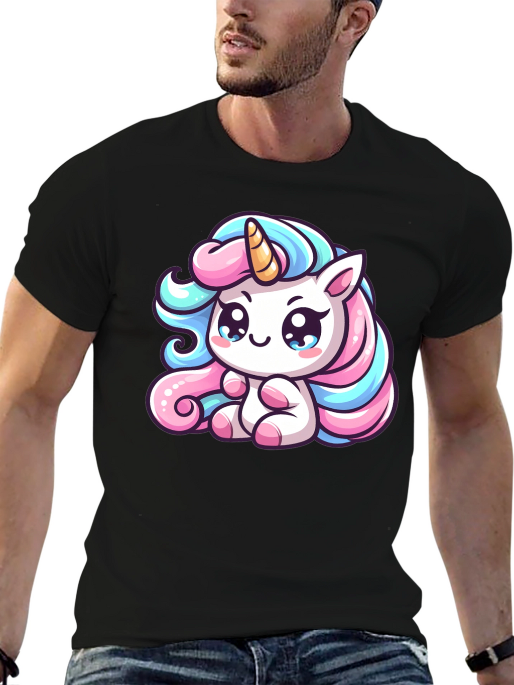 Cute Unicorn Graphic Black Tee Shirt