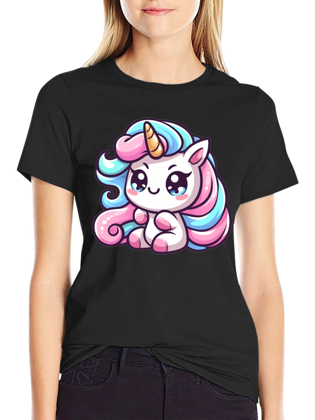 Cute Unicorn Graphic Black Tee Shirt