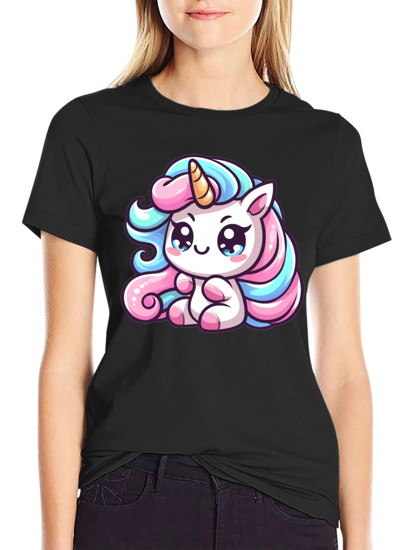 Cute Unicorn Graphic Black Tee Shirt