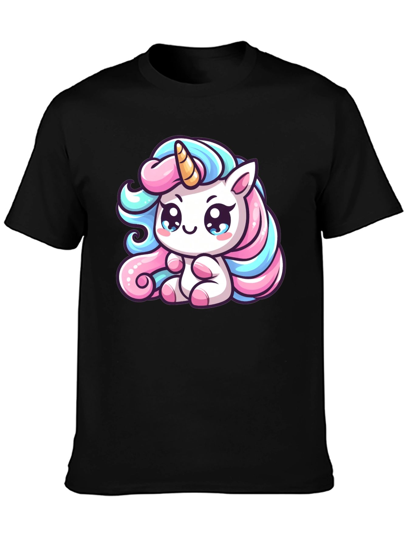 Cute Unicorn Graphic Black Tee Shirt