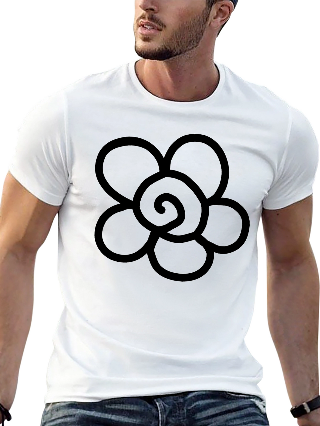 Black T-Shirt with Flower Graphic
