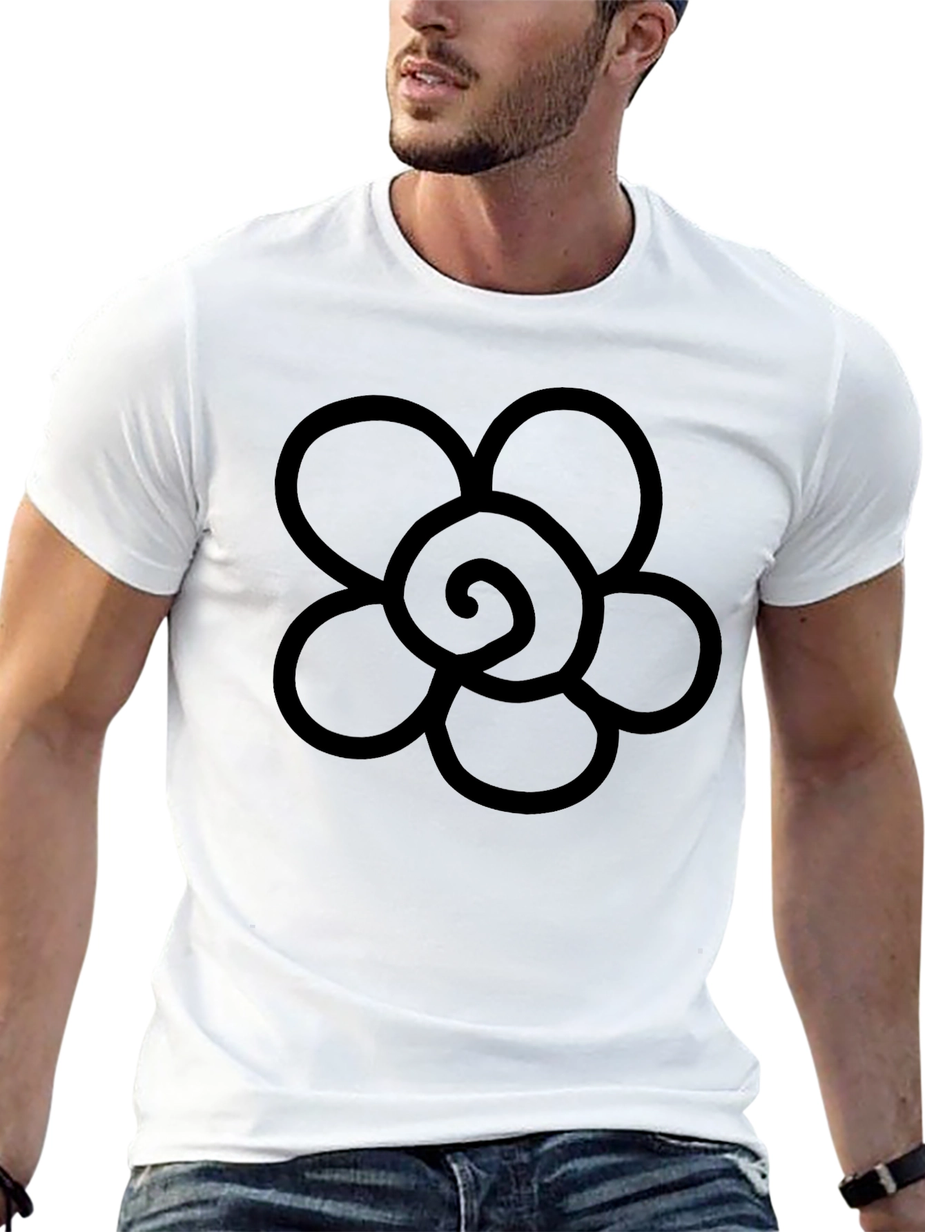 Black T-Shirt with Flower Graphic