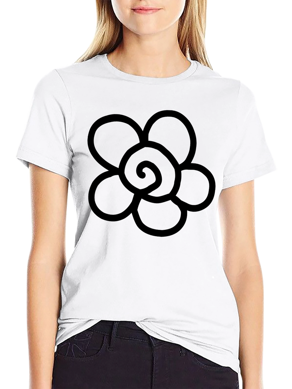 Black T-Shirt with Flower Graphic