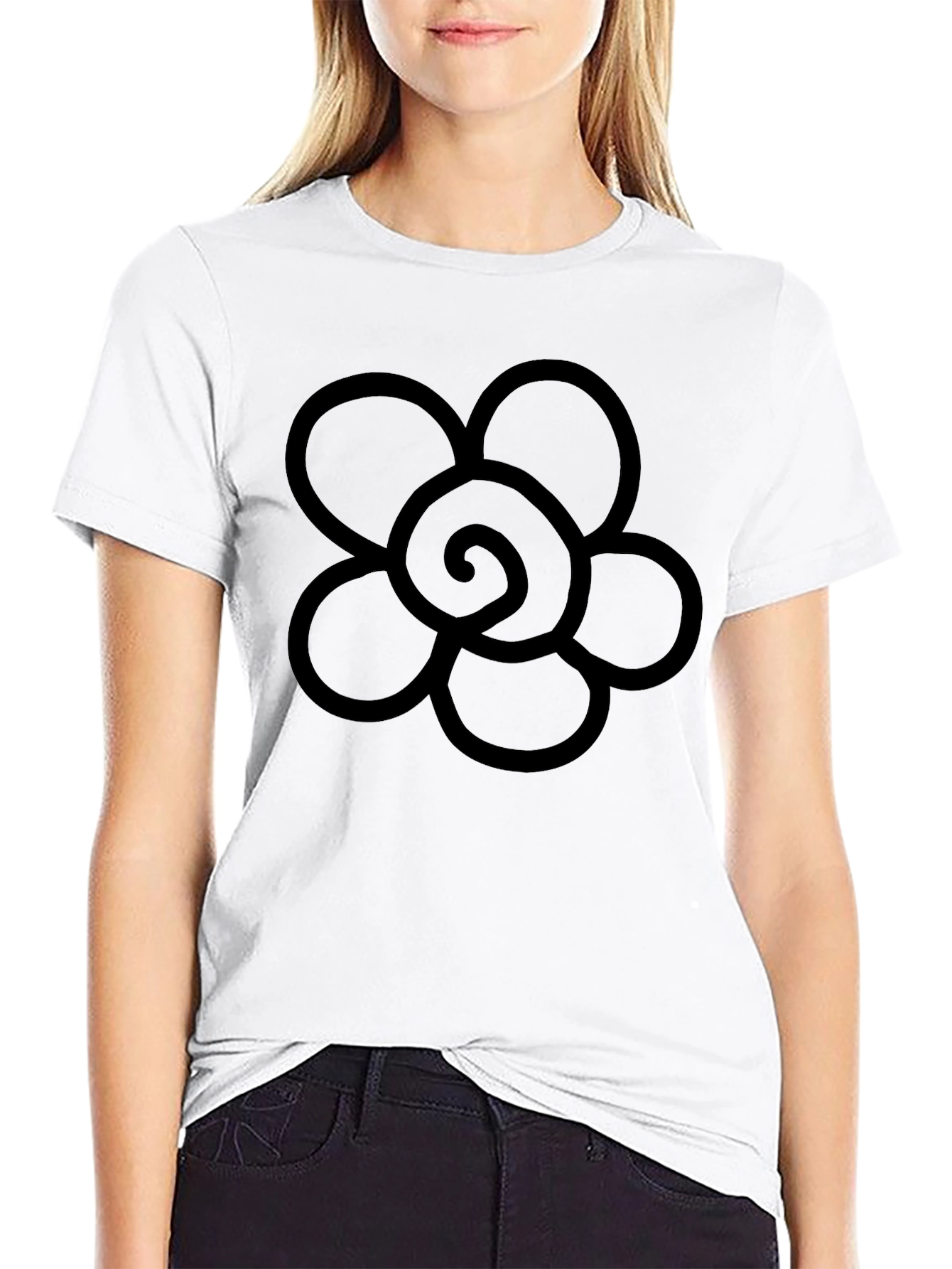 Black T-Shirt with Flower Graphic