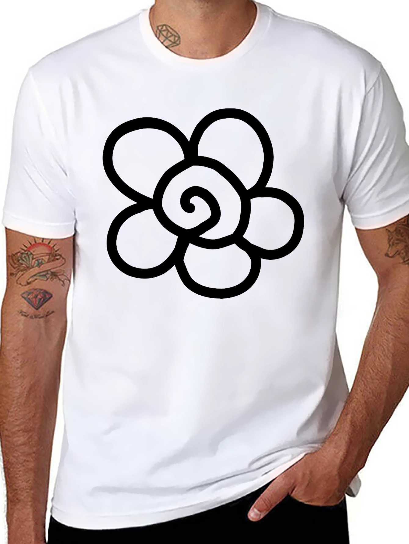 Black T-Shirt with Flower Graphic