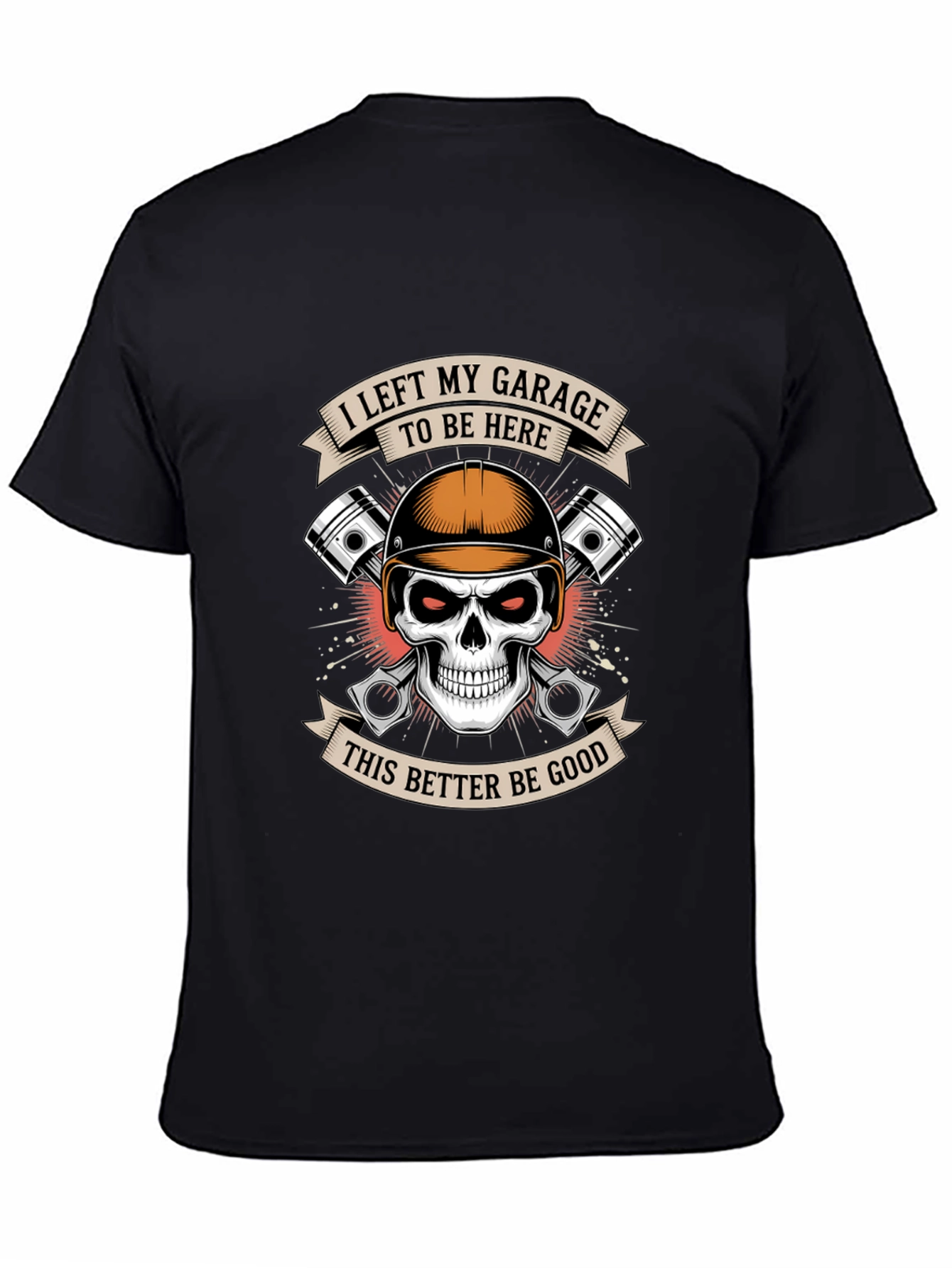 Garage Humor Graphic T-Shirt: Skull & Pistons