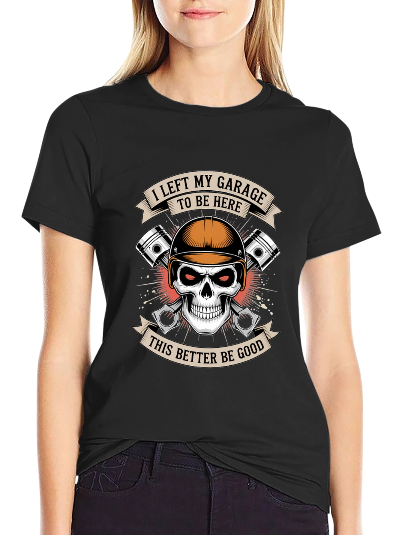 Garage Humor Graphic T-Shirt: Skull & Pistons