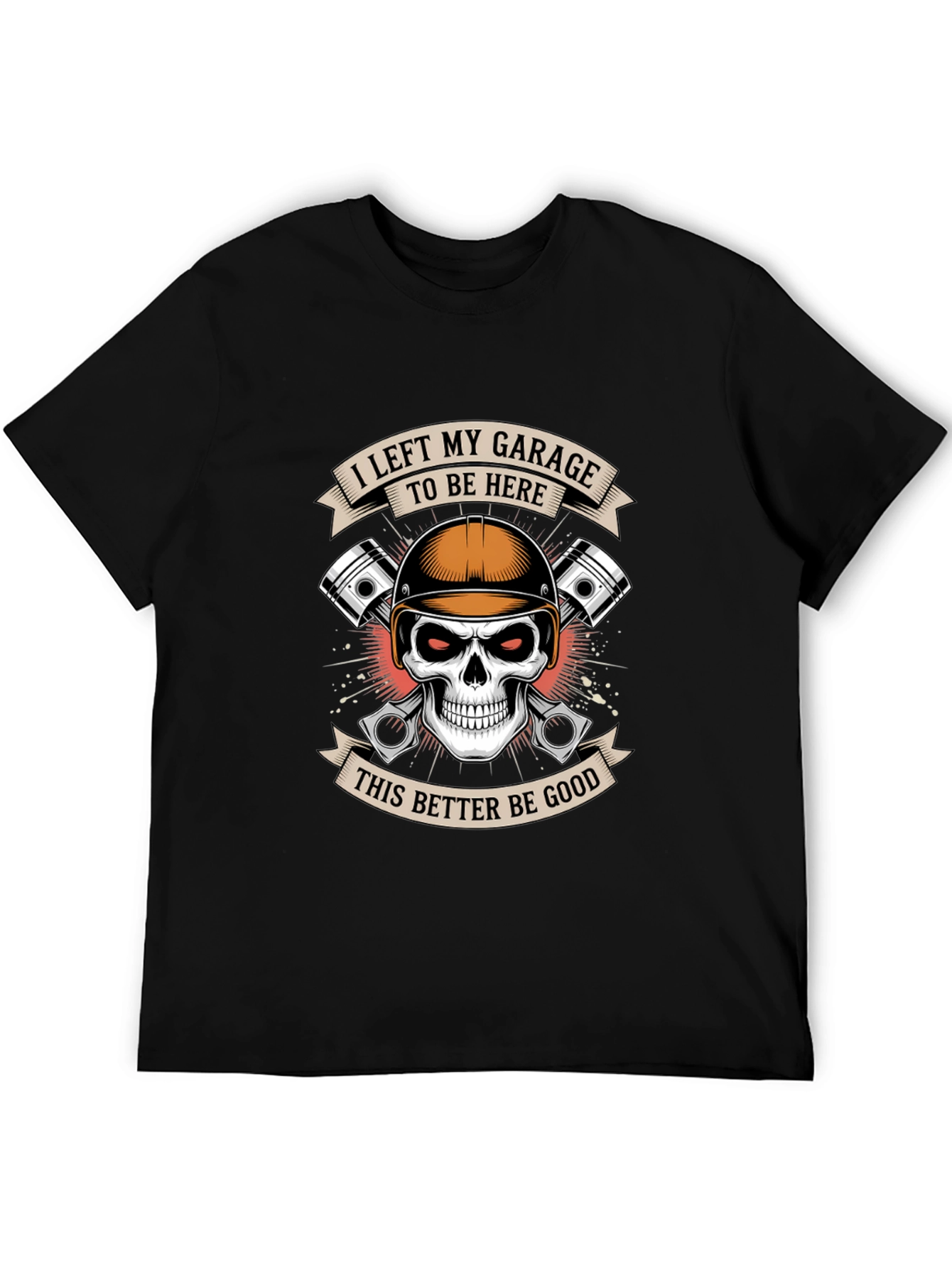 Garage Humor Graphic T-Shirt: Skull & Pistons