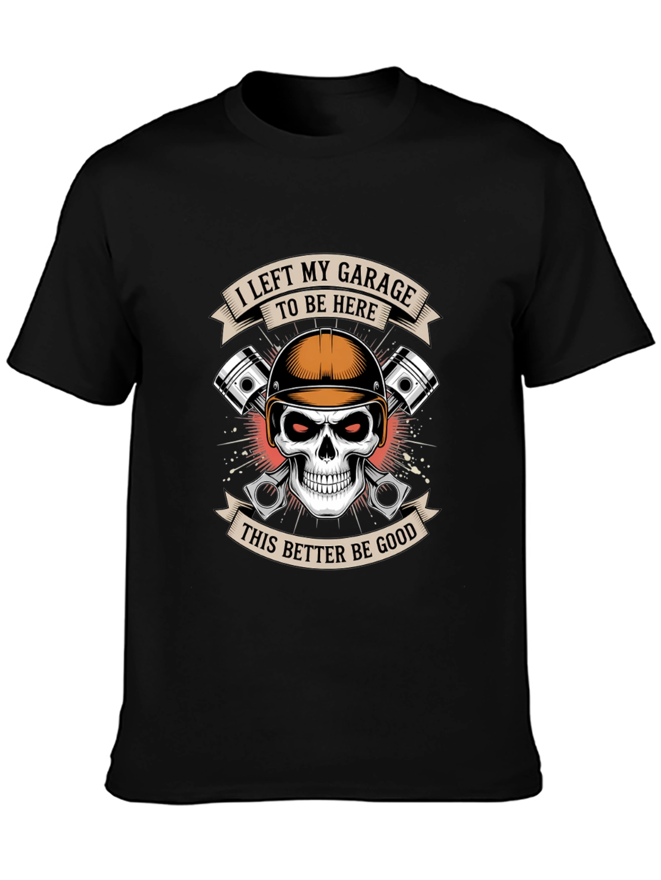 Garage Humor Graphic T-Shirt: Skull & Pistons