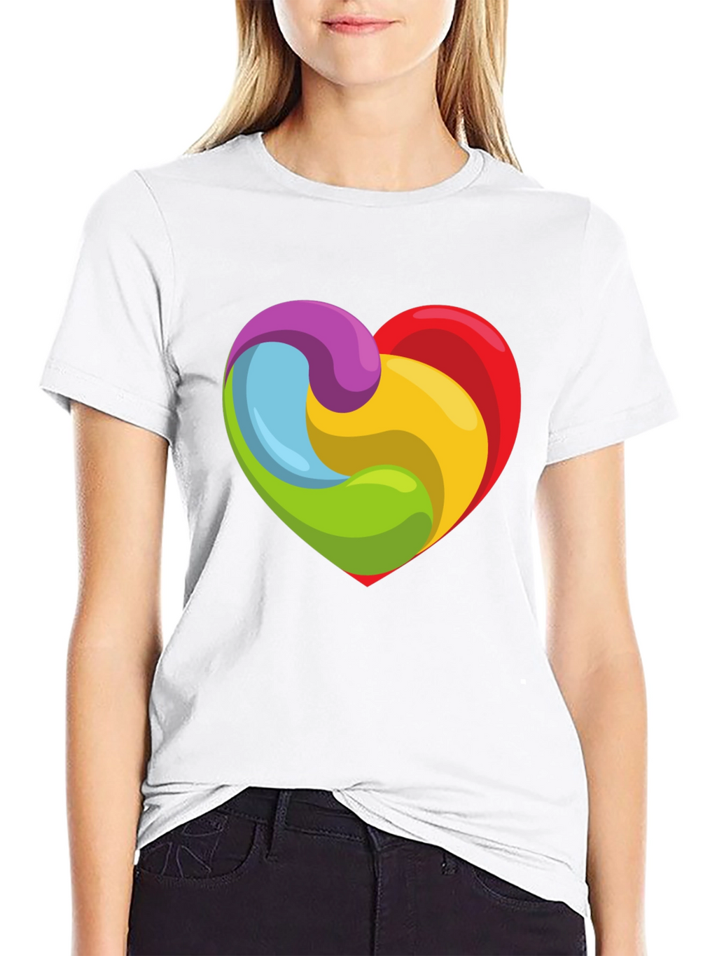 Rainbow Heart Swirl Graphic Black T-Shirt