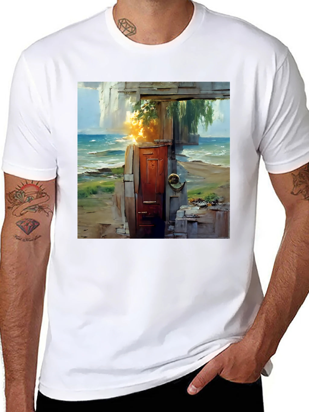 Coastal Doorway Graphic Tee - Unique Art T-Shirt