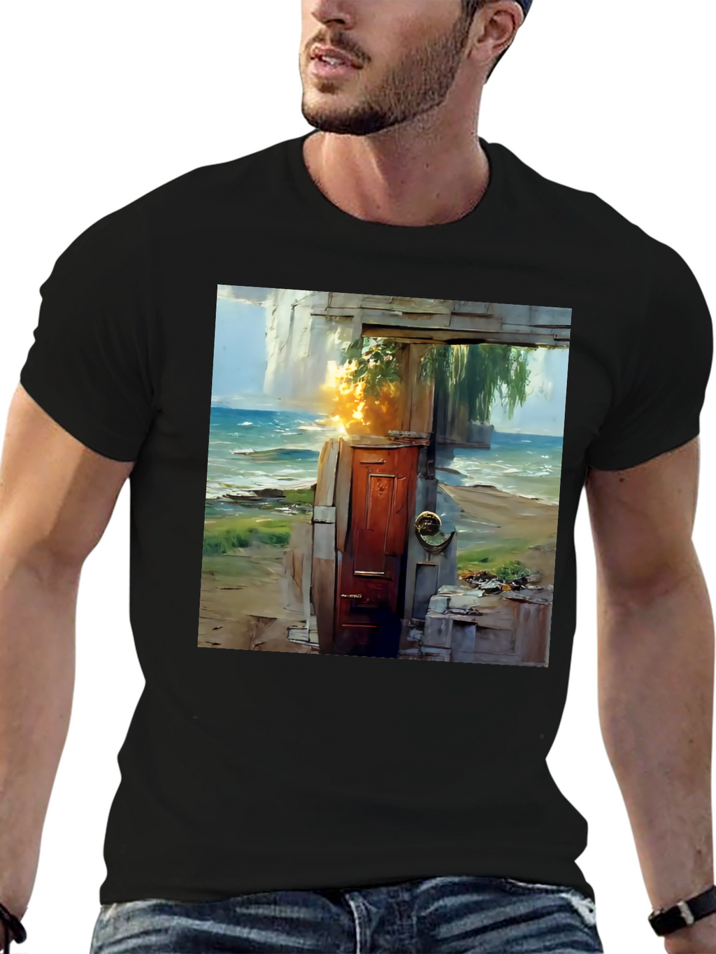 Coastal Doorway Graphic Tee - Unique Art T-Shirt