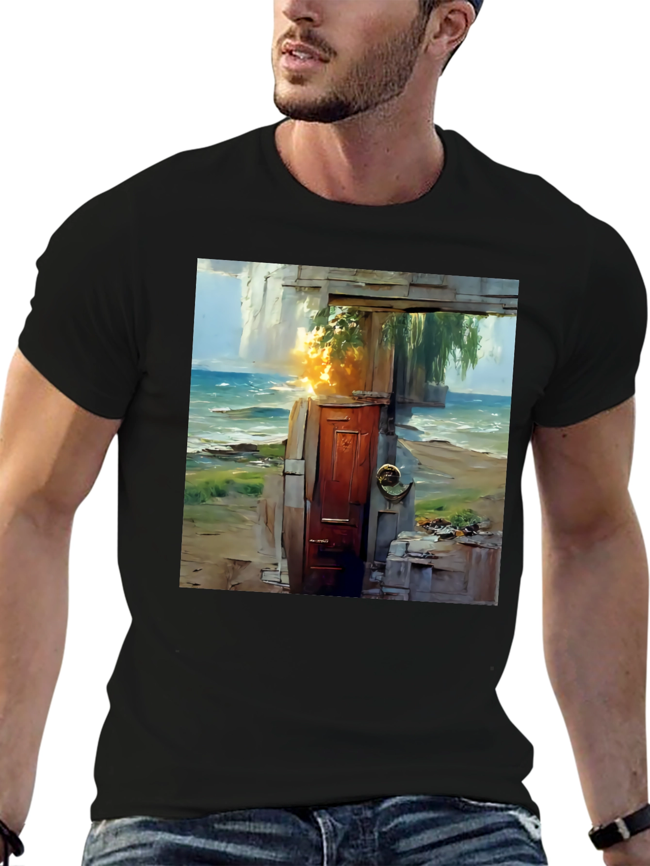 Coastal Doorway Graphic Tee - Unique Art T-Shirt