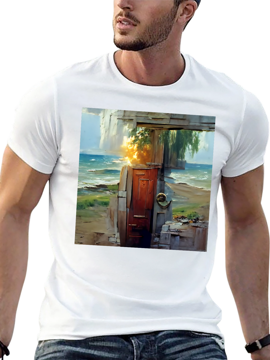 Coastal Doorway Graphic Tee - Unique Art T-Shirt