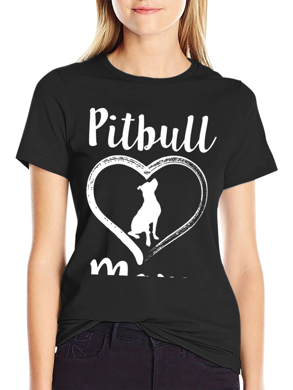 Pitbull Mom Heart Graphic T-Shirt