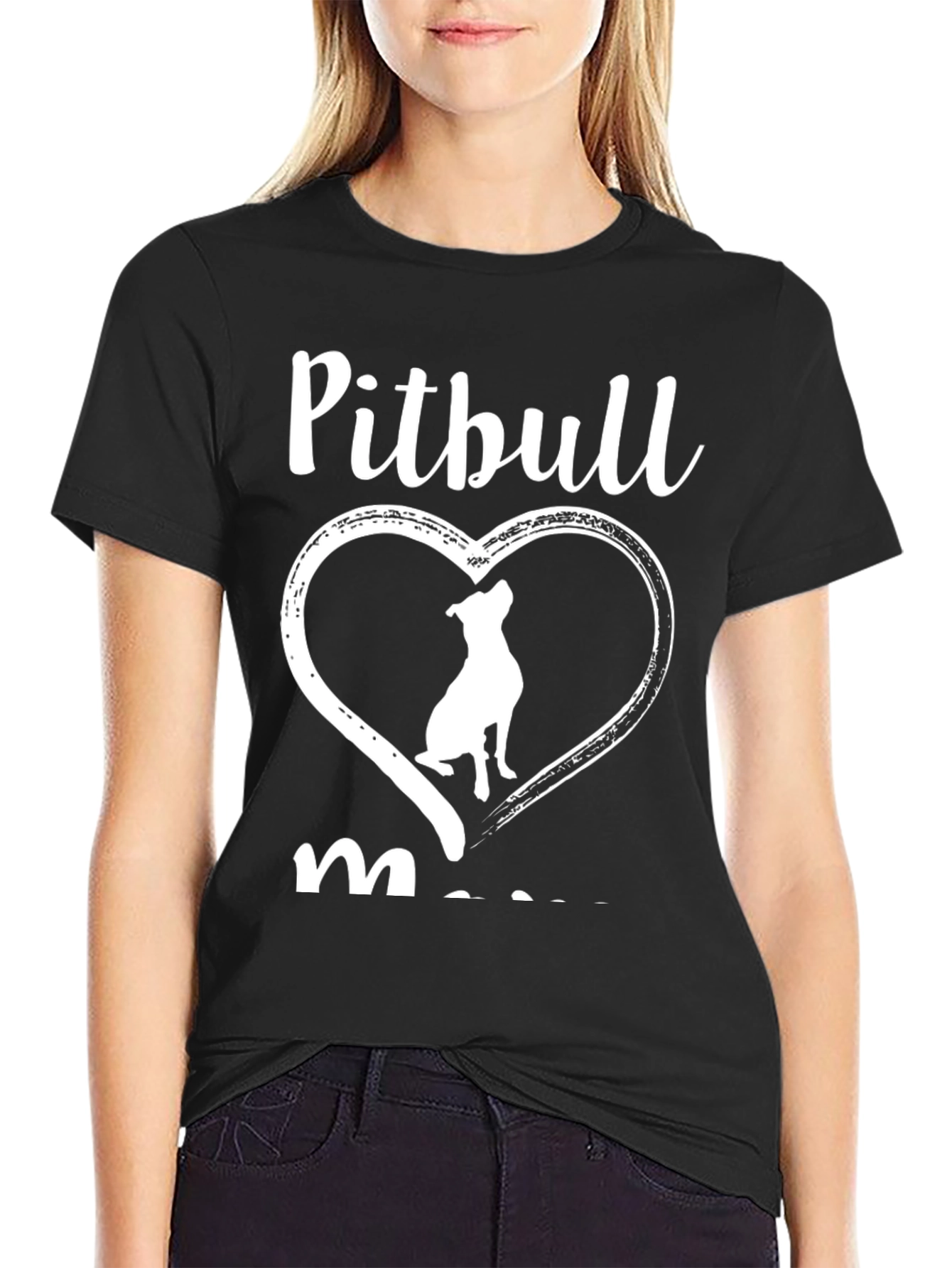 Pitbull Mom Heart Graphic T-Shirt