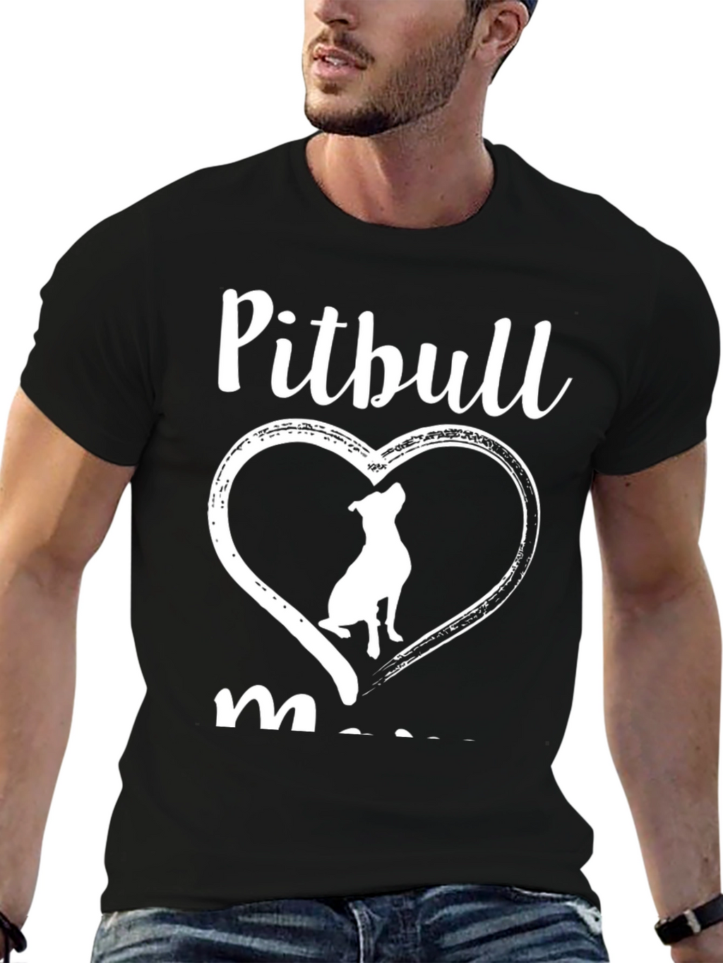 Pitbull Mom Heart Graphic T-Shirt
