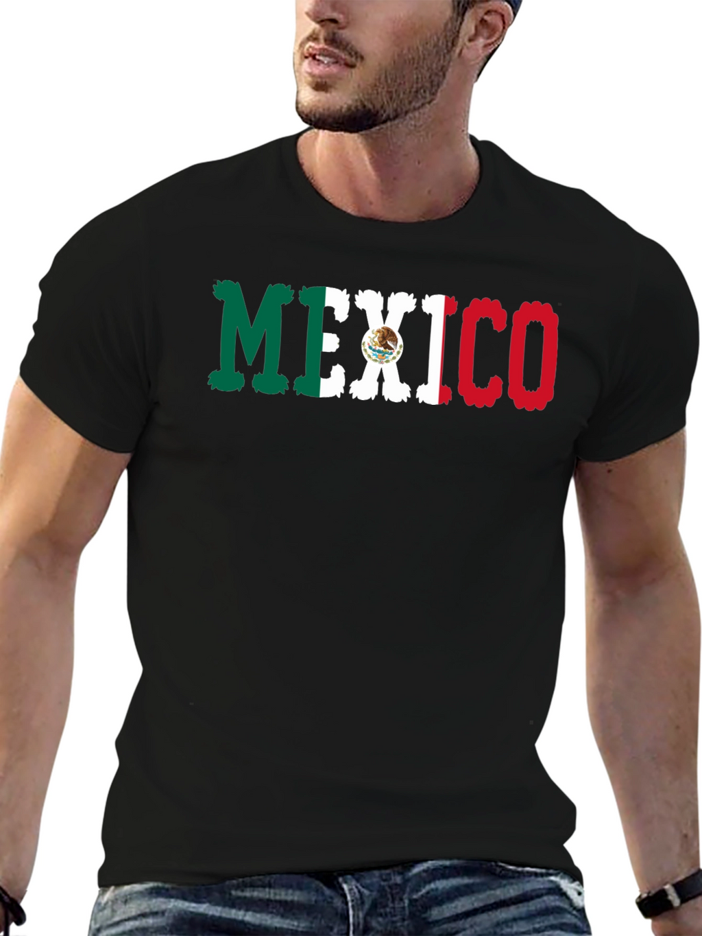 Mexico Flag Graphic Print Black T-Shirt