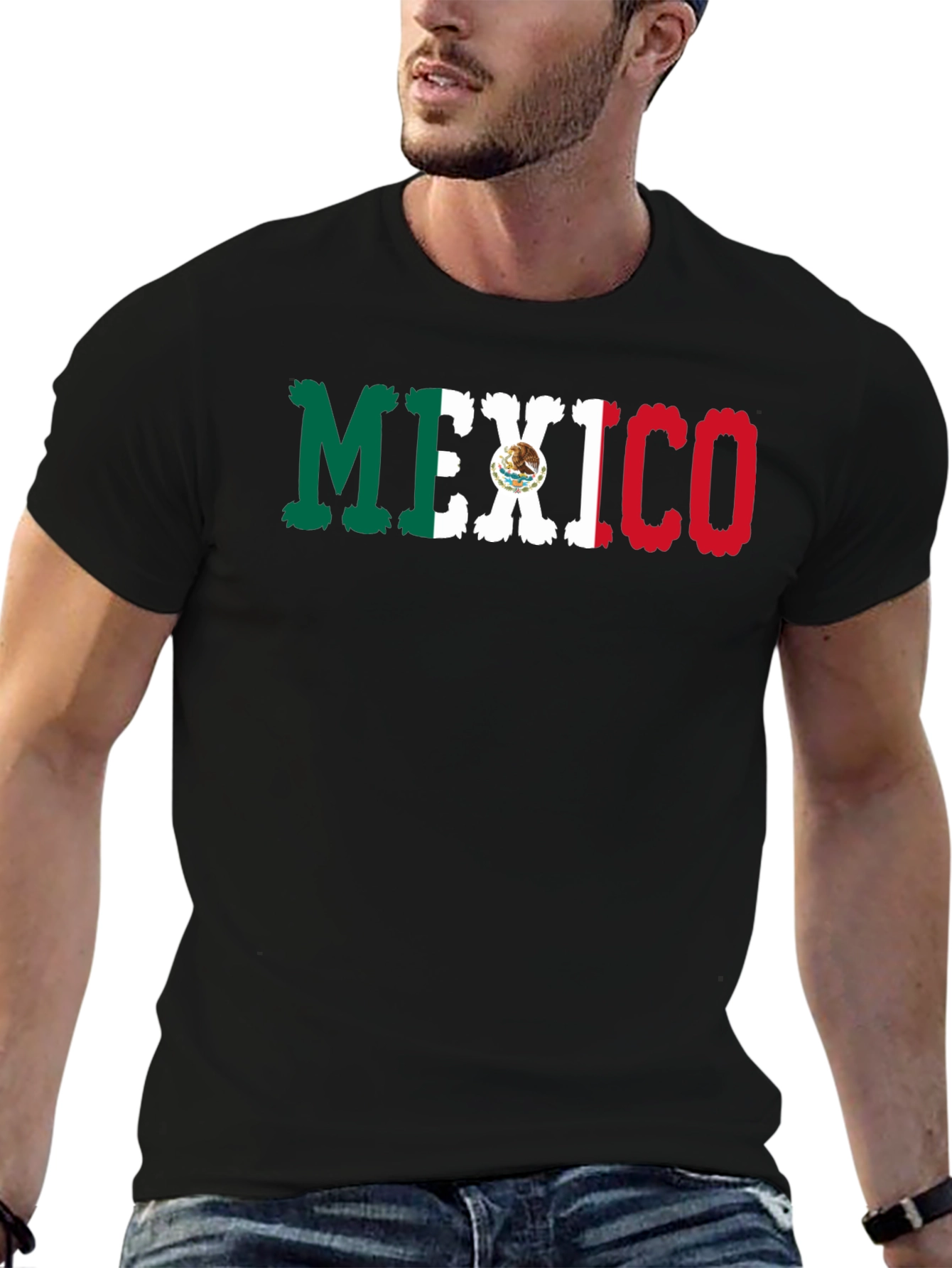 Mexico Flag Graphic Print Black T-Shirt
