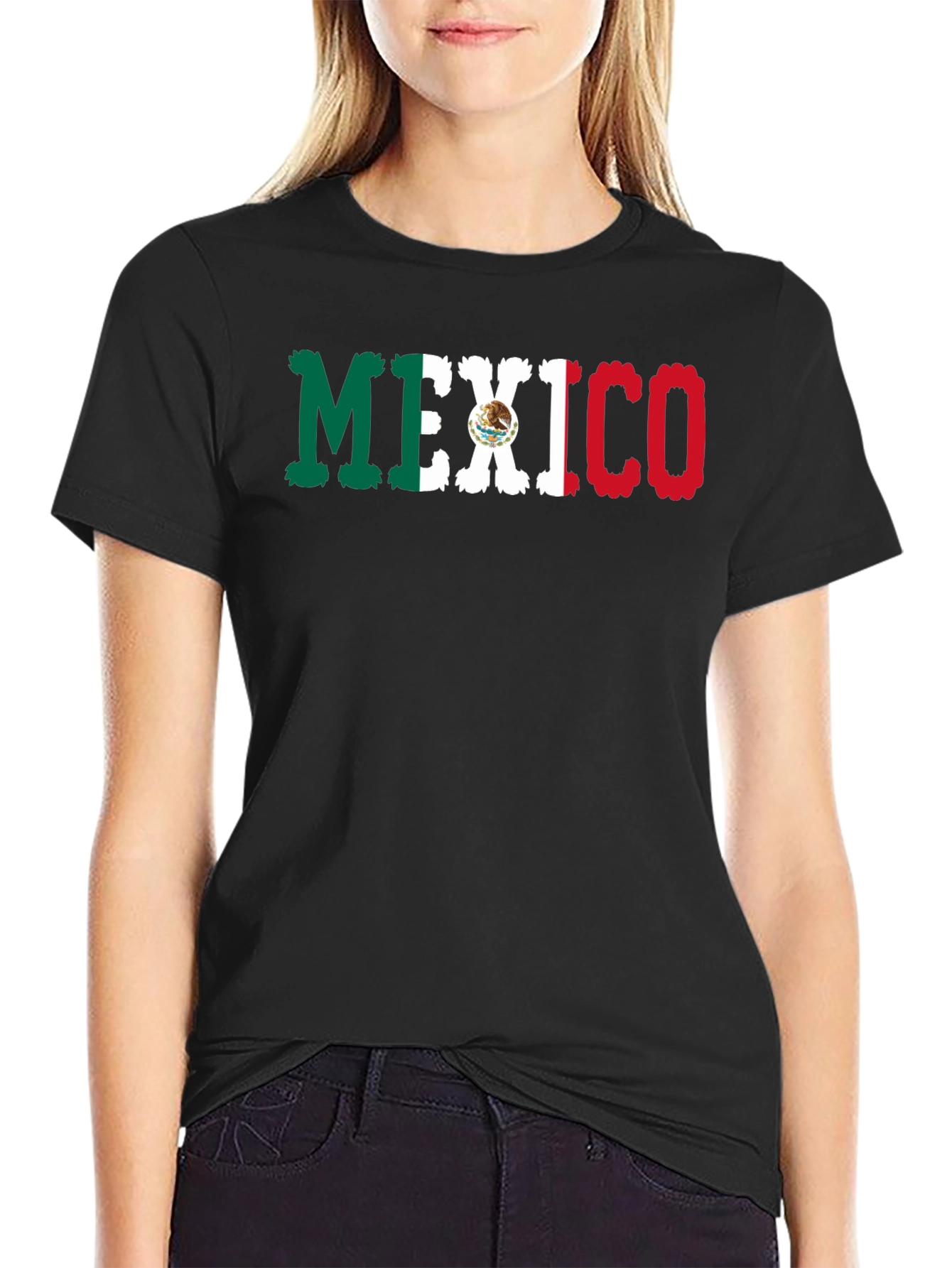 Mexico Flag Graphic Print Black T-Shirt