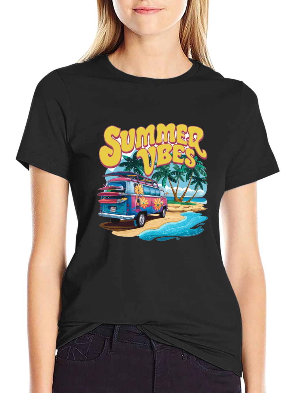Summer Vibes Beach Van Graphic T-Shirt