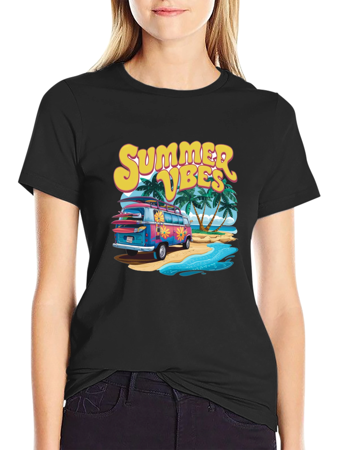 Summer Vibes Beach Van Graphic T-Shirt