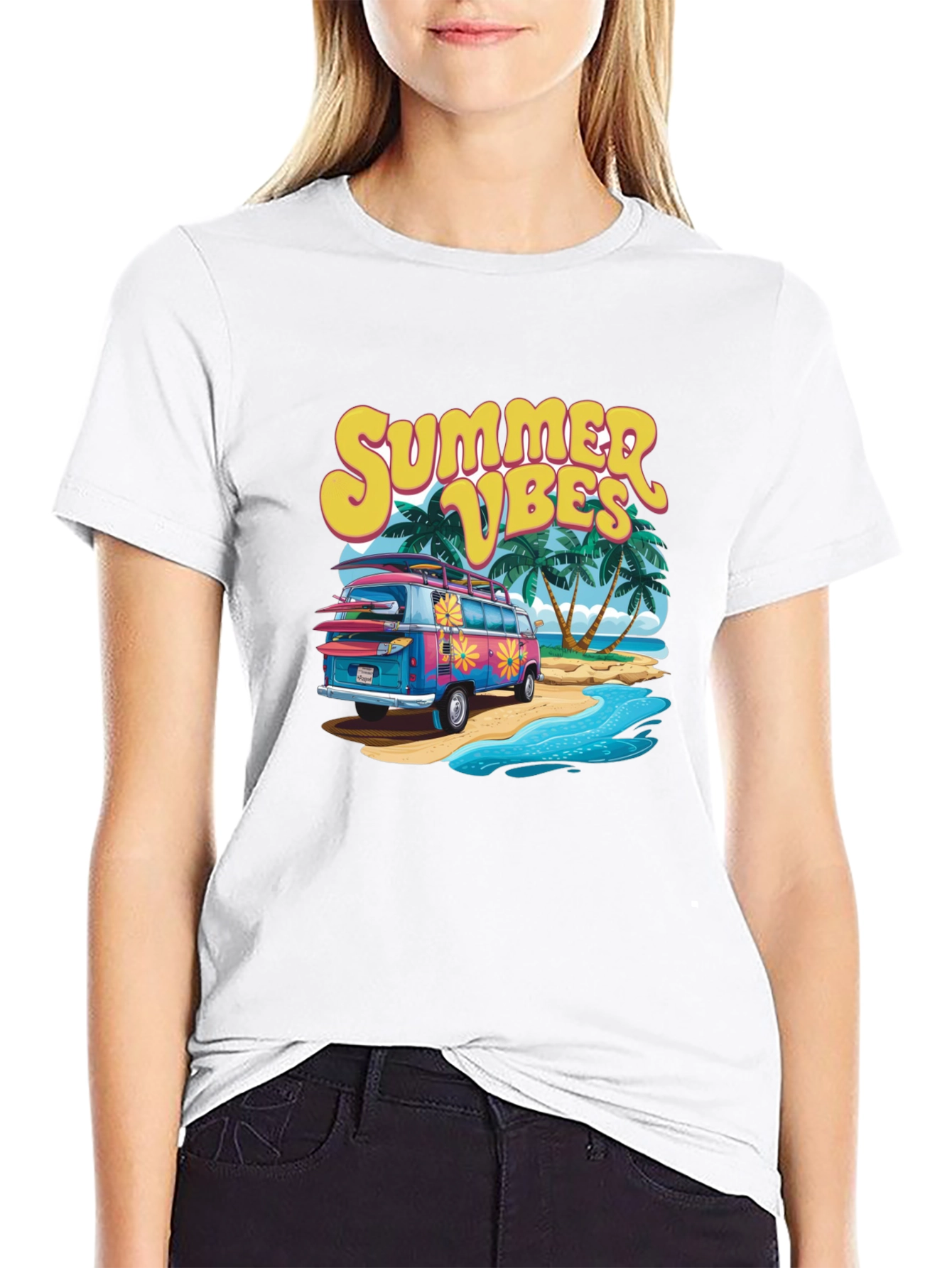 Summer Vibes Beach Van Graphic T-Shirt