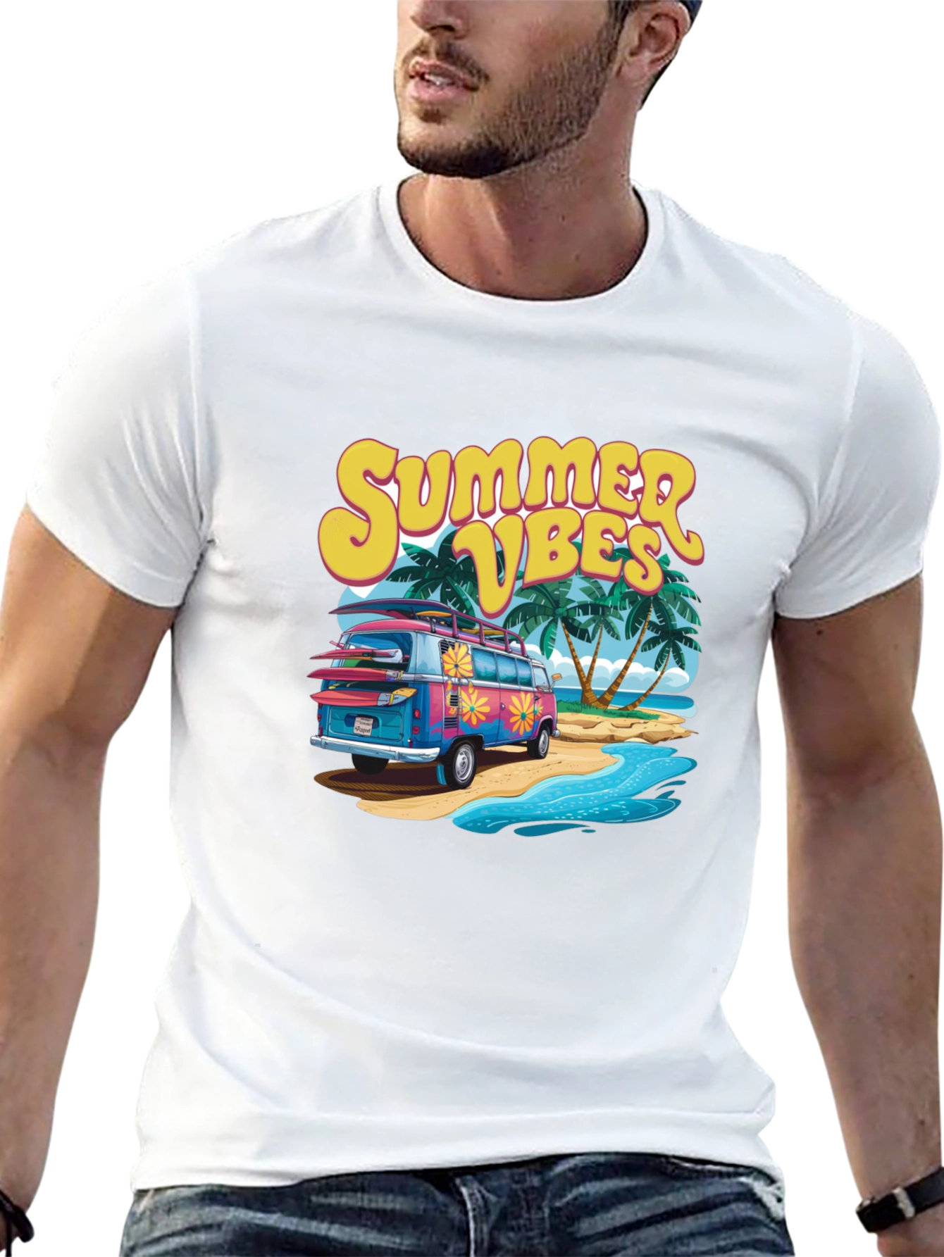 Summer Vibes Beach Van Graphic T-Shirt