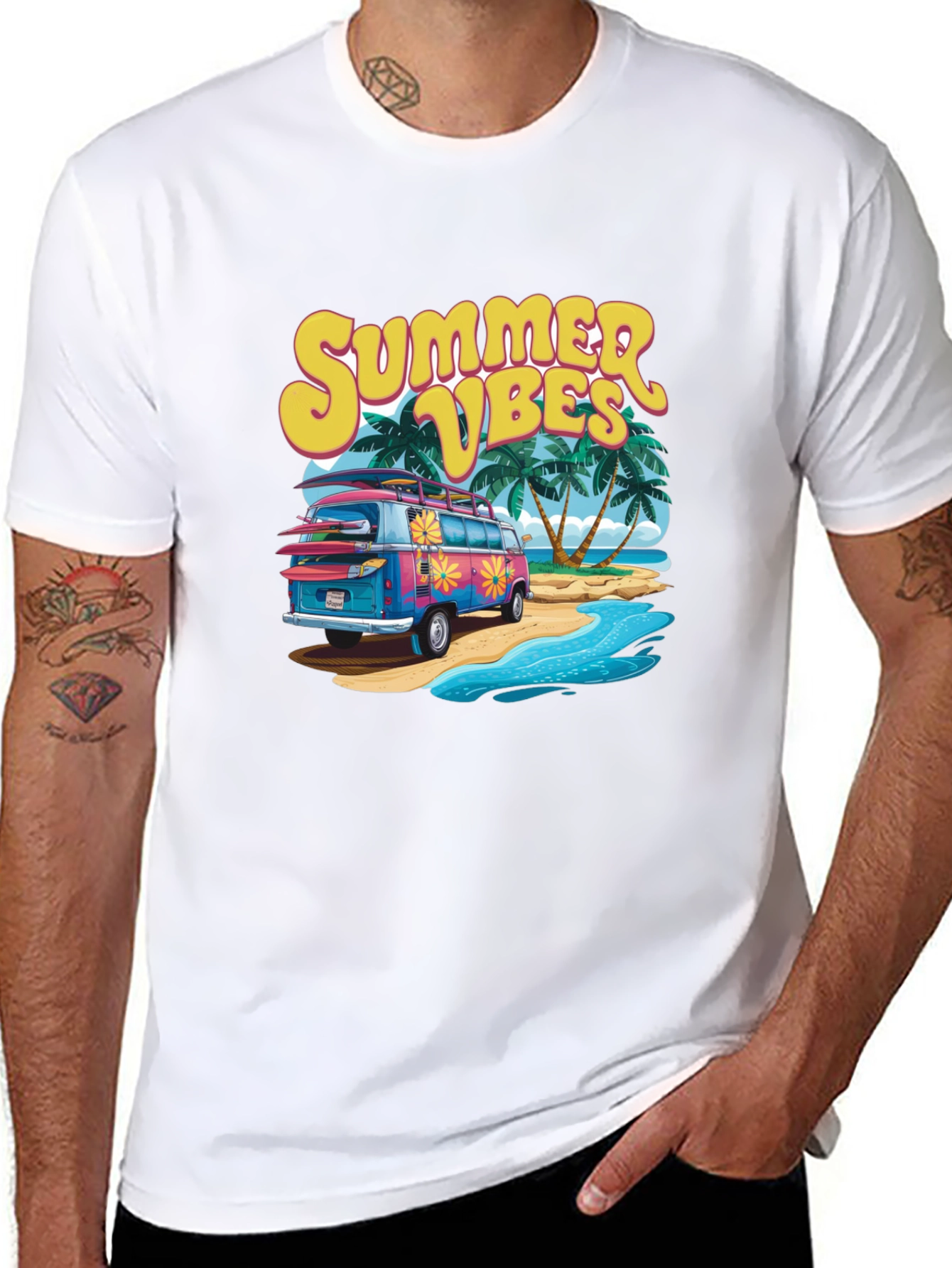 Summer Vibes Beach Van Graphic T-Shirt