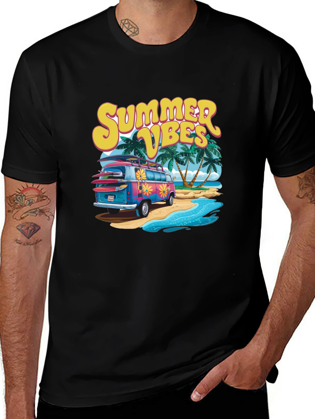 Summer Vibes Beach Van Graphic T-Shirt
