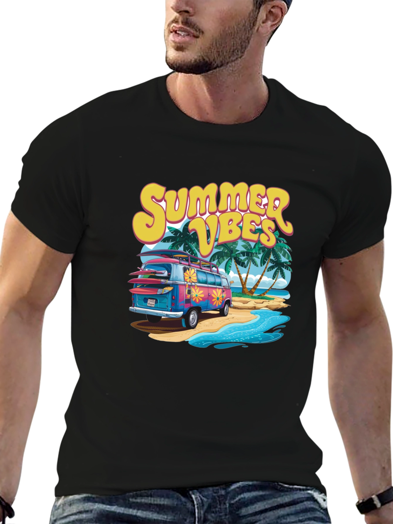Summer Vibes Beach Van Graphic T-Shirt