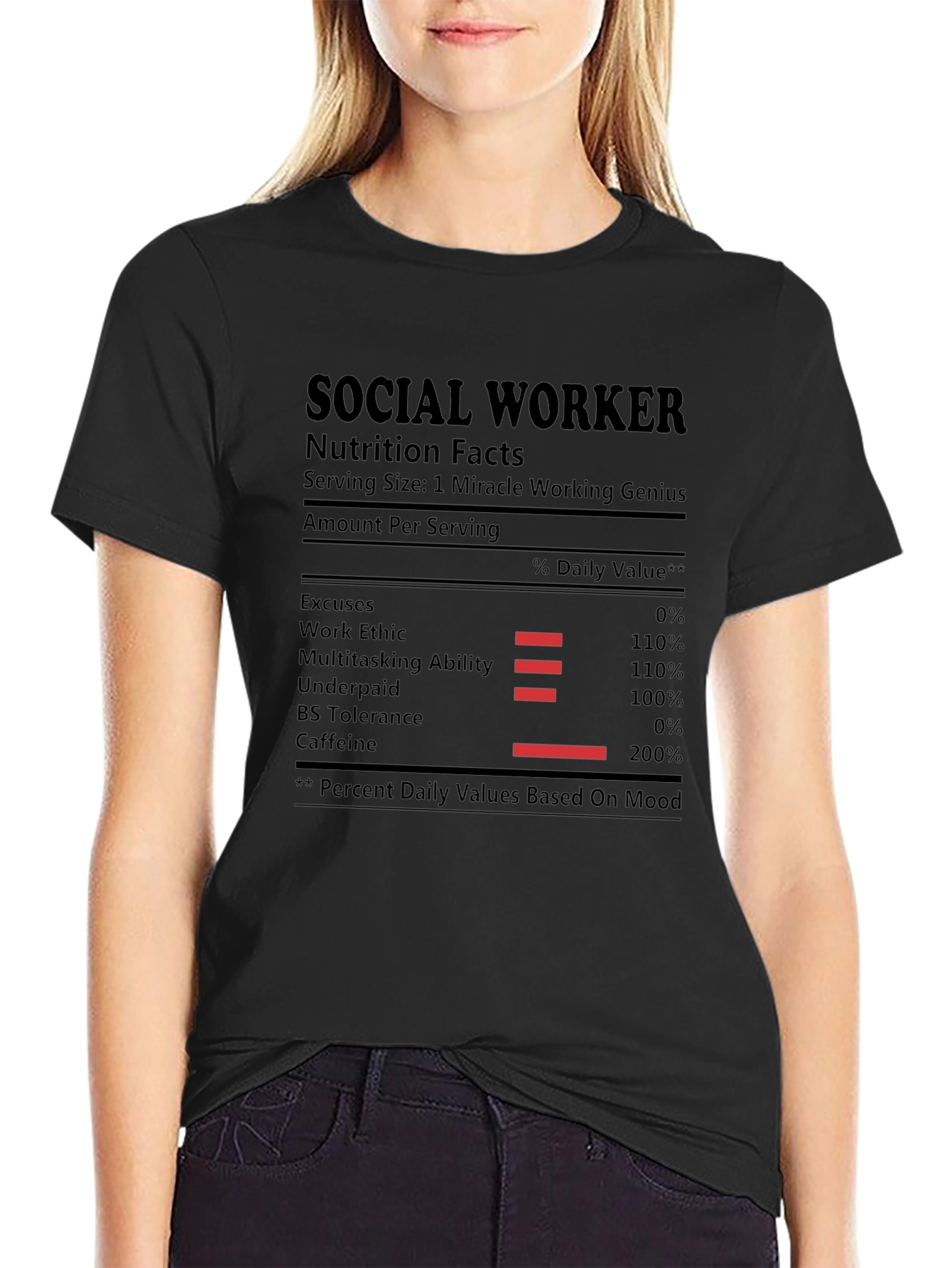 Social Worker Nutrition Facts Black T-Shirt