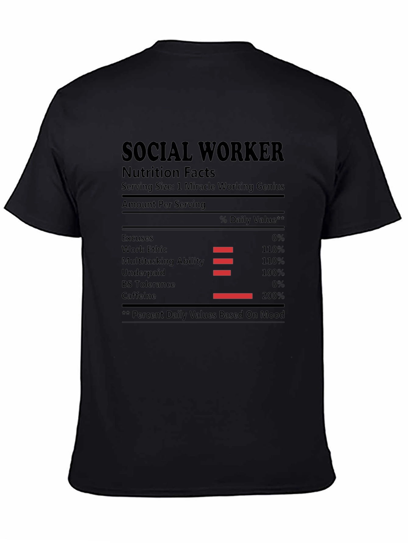 Social Worker Nutrition Facts Black T-Shirt