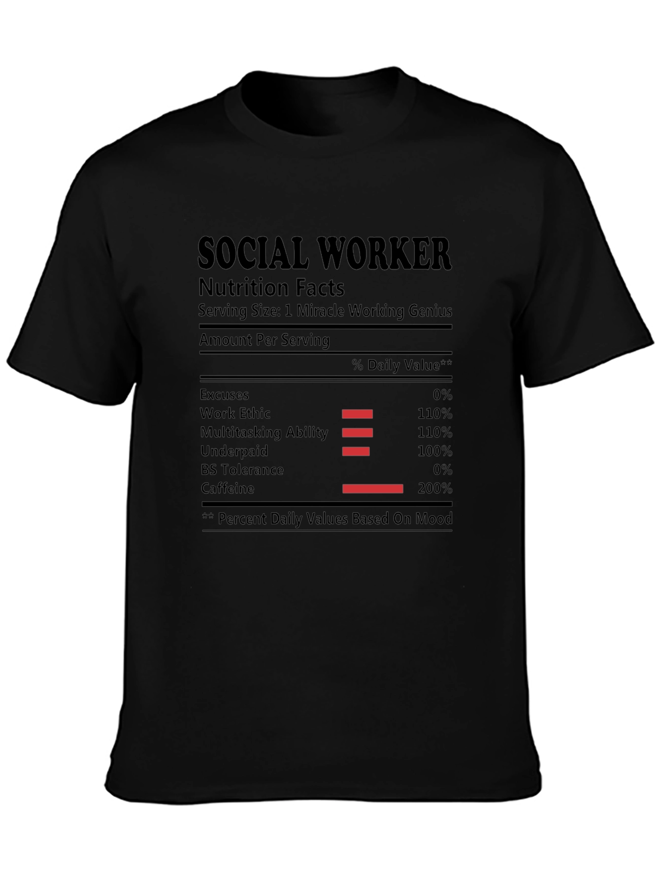 Social Worker Nutrition Facts Black T-Shirt