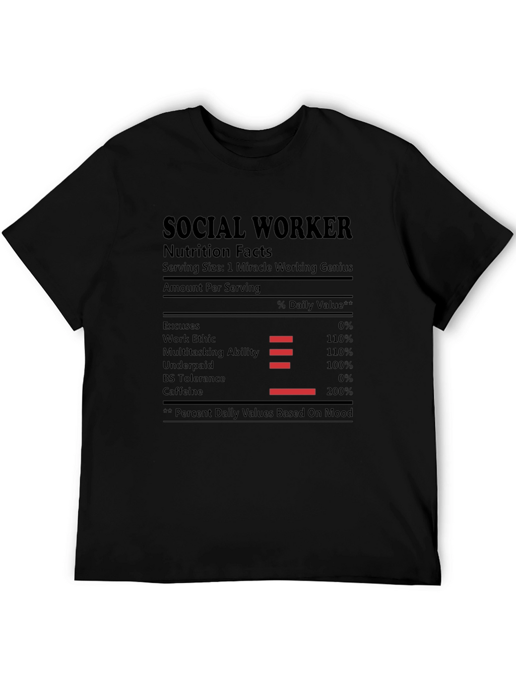 Social Worker Nutrition Facts Black T-Shirt