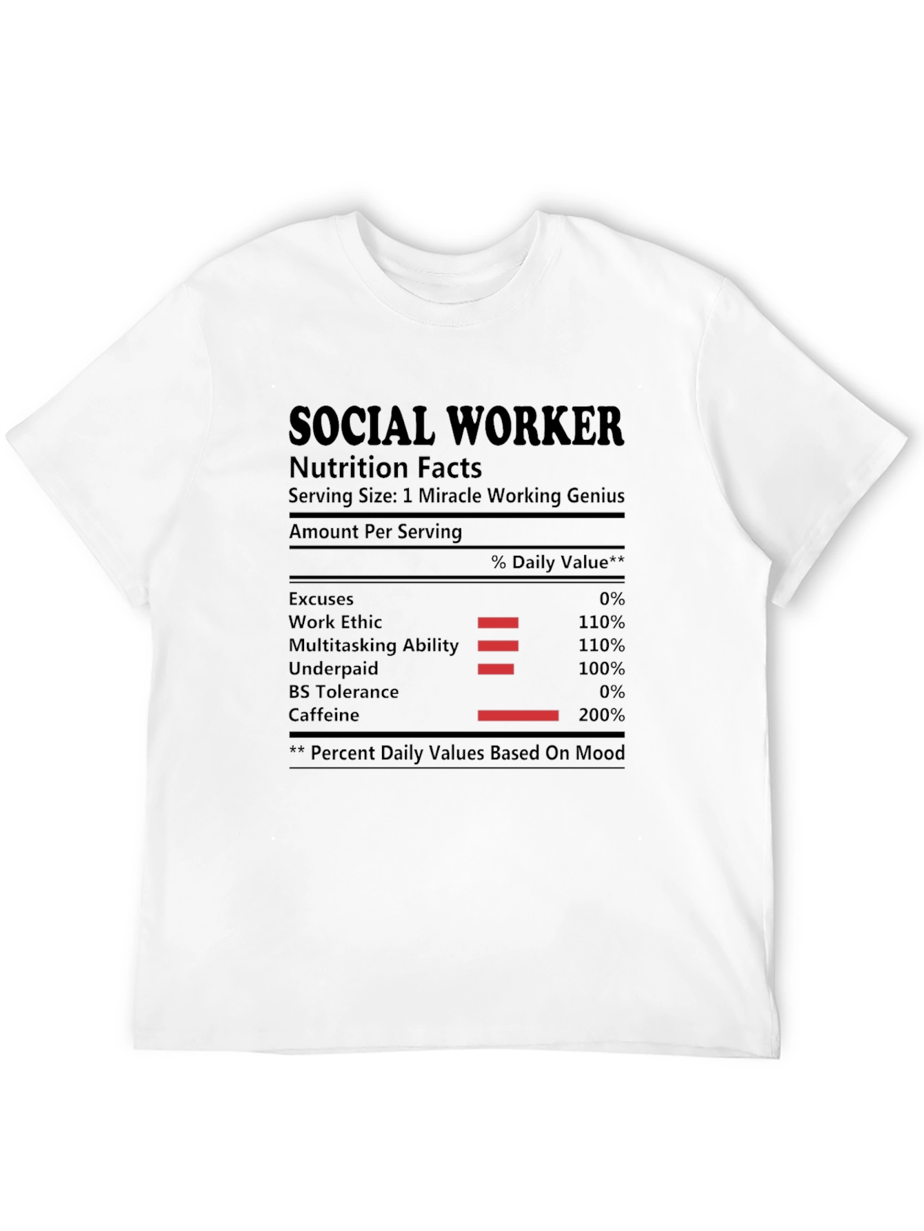 Social Worker Nutrition Facts Black T-Shirt