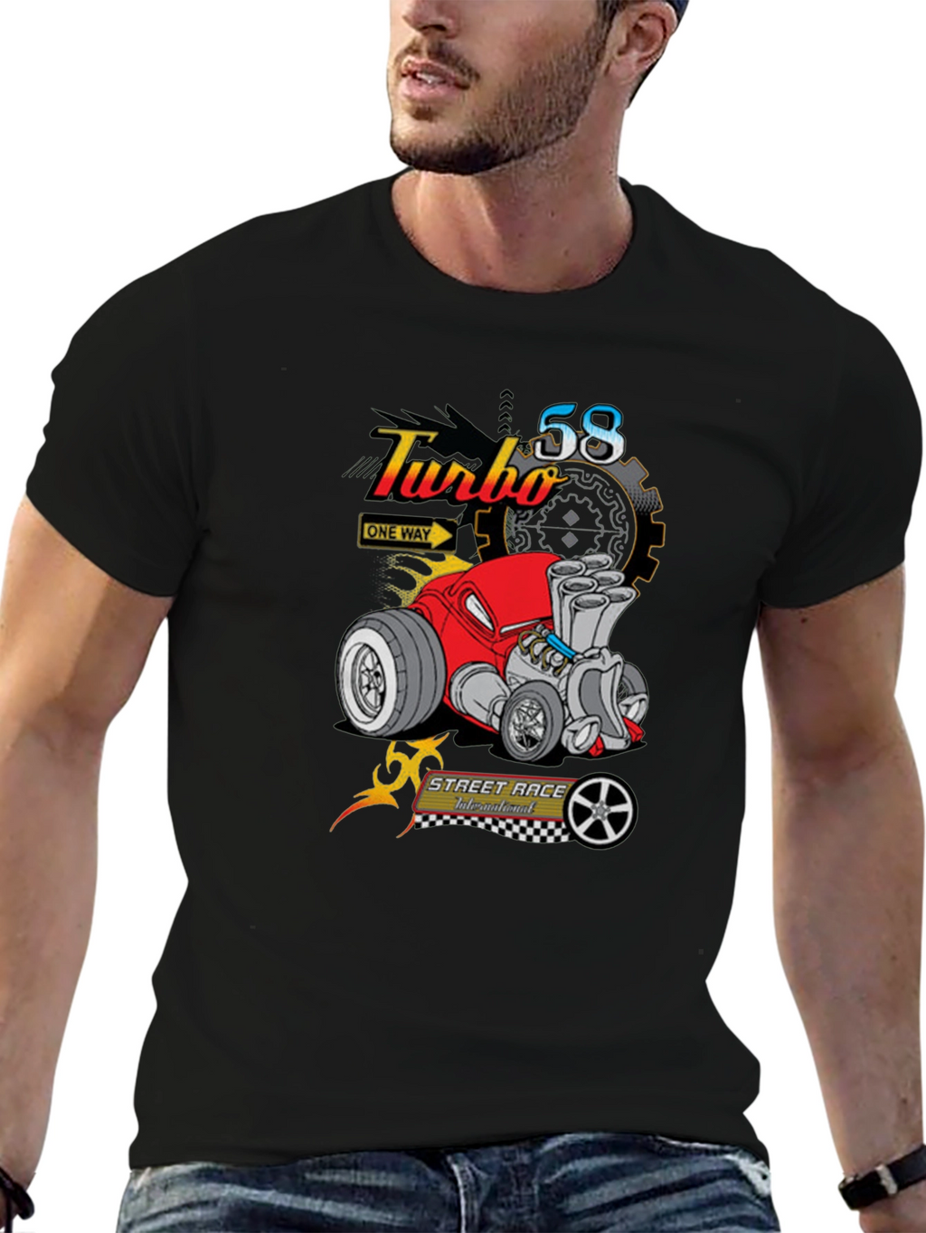 Turbo 58 Street Race T-Shirt - Black Graphic Tee