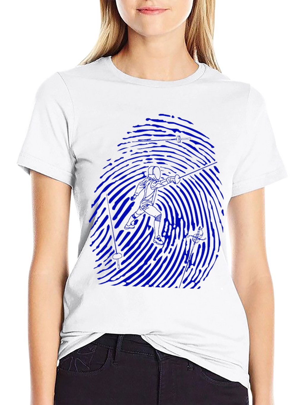Blue Fingerprint Silhouette Graphic Black T-Shirt