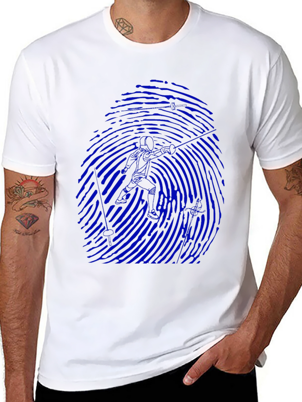 Blue Fingerprint Silhouette Graphic Black T-Shirt