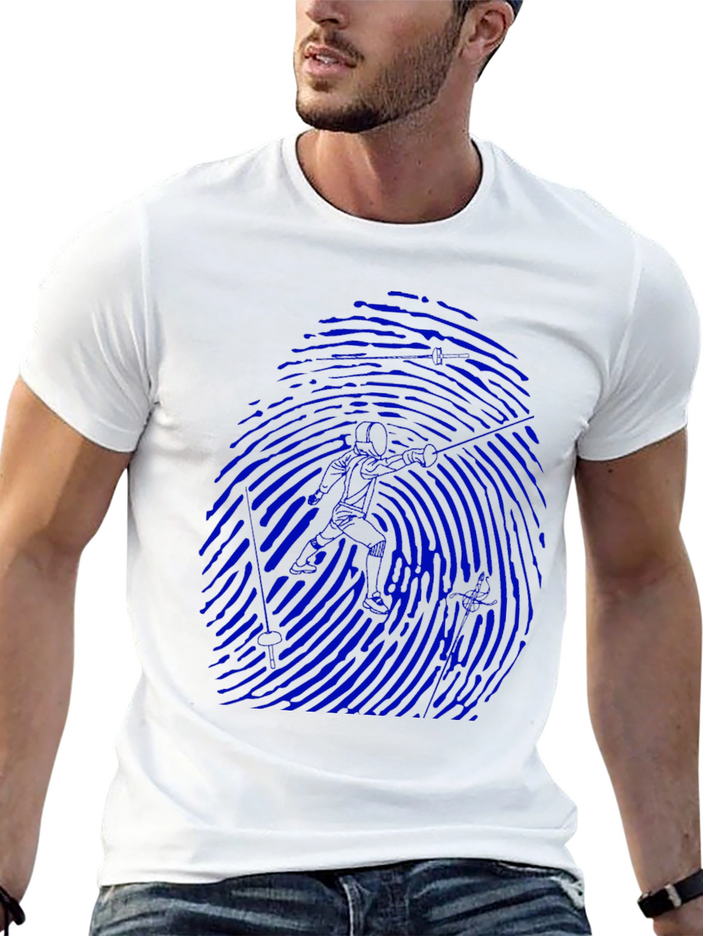 Blue Fingerprint Silhouette Graphic Black T-Shirt