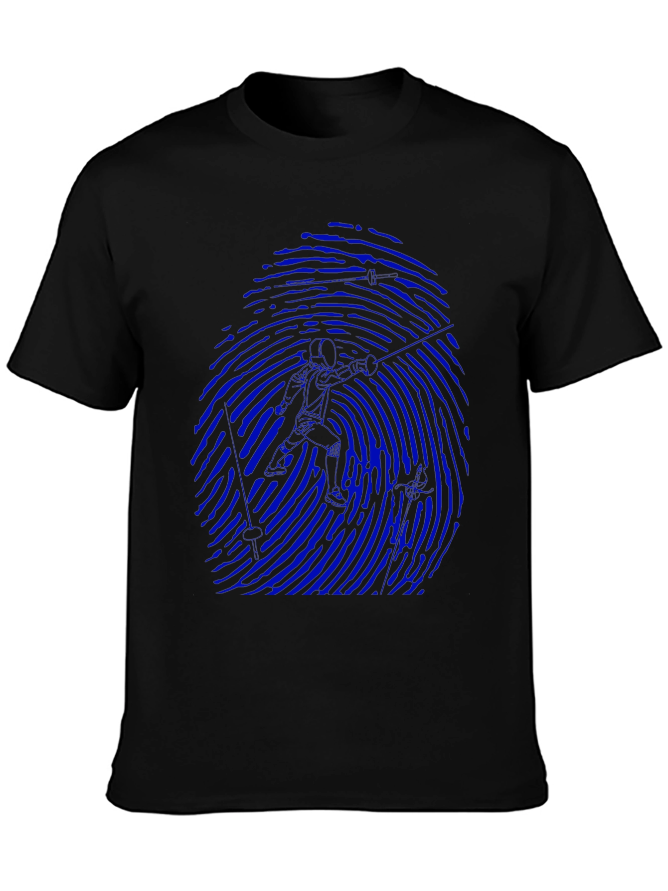 Blue Fingerprint Silhouette Graphic Black T-Shirt