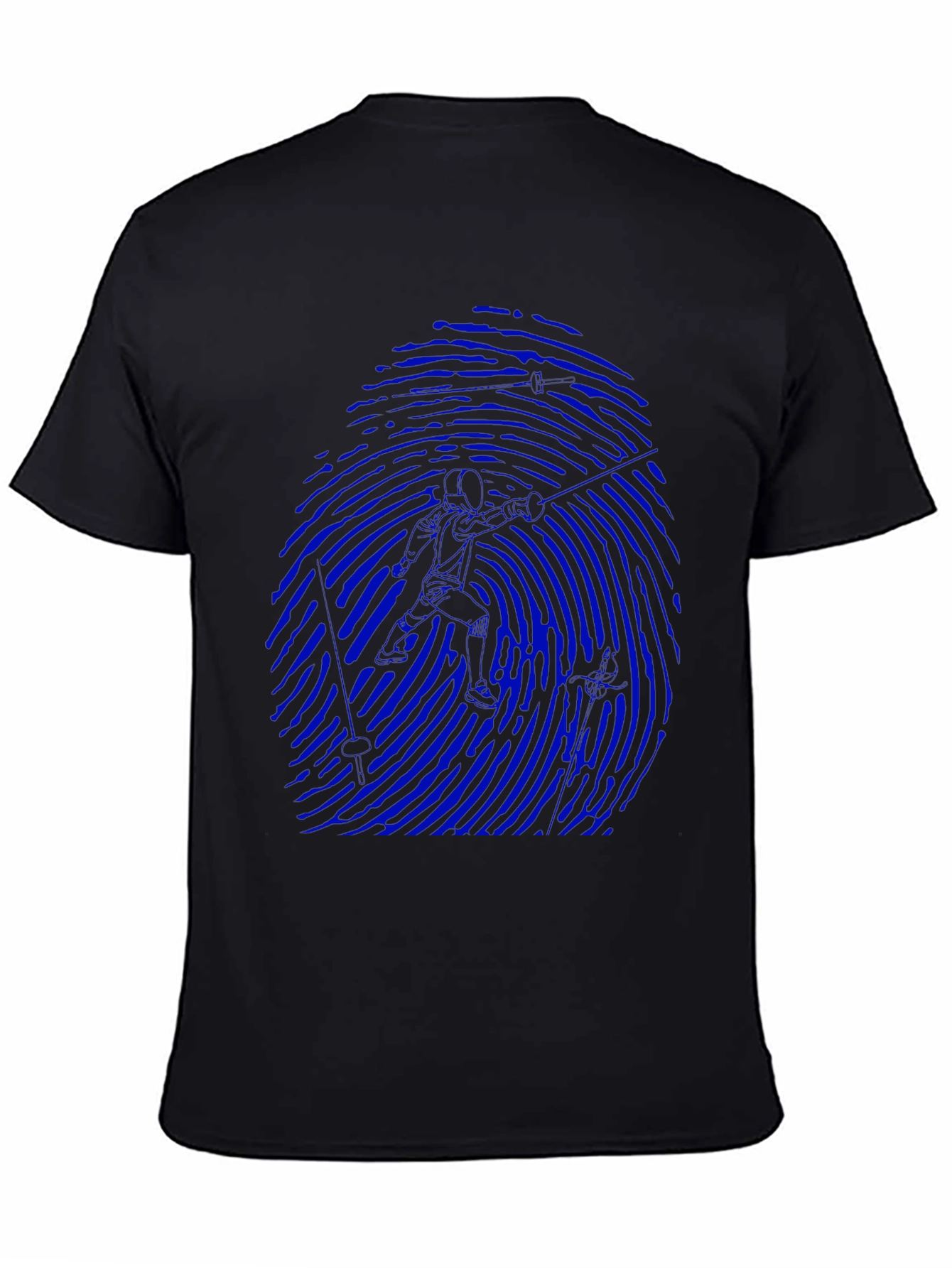 Blue Fingerprint Silhouette Graphic Black T-Shirt