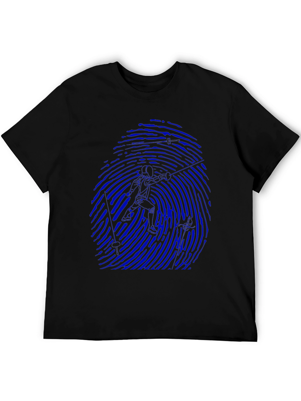 Blue Fingerprint Silhouette Graphic Black T-Shirt