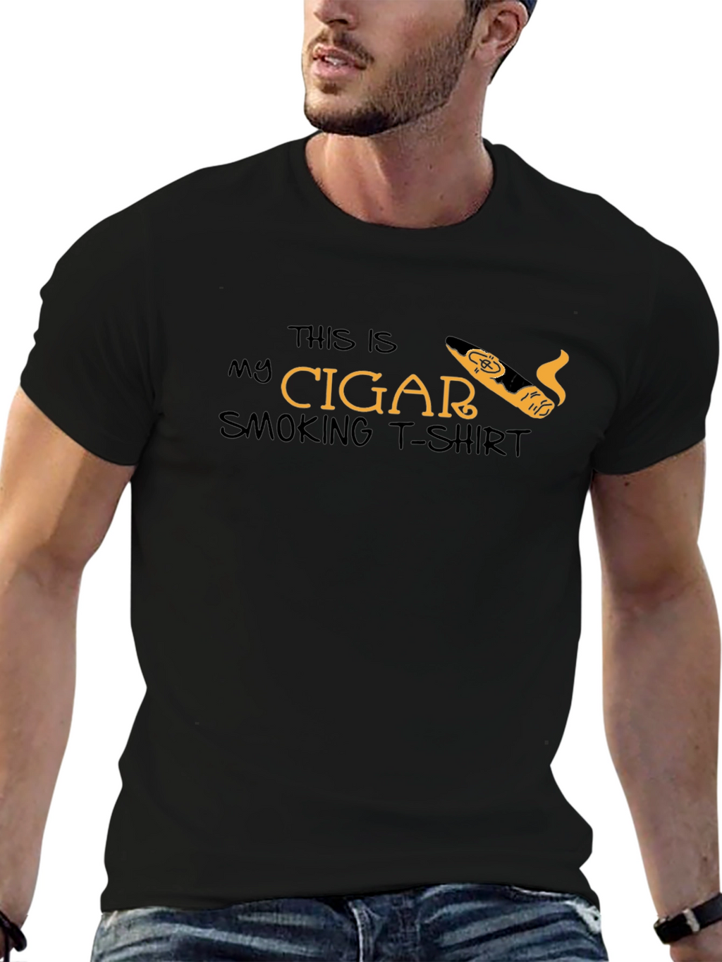 Cigar Smoking T-Shirt - Black Tee