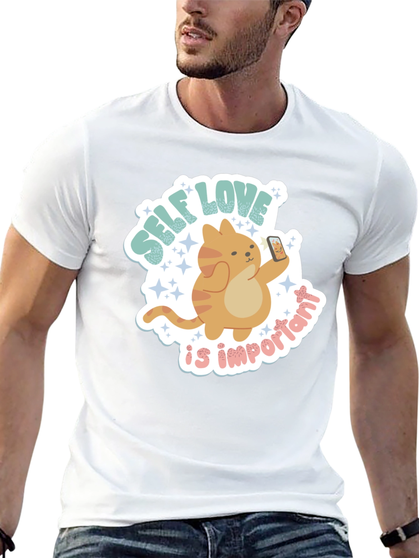 Self Love Cat Graphic Tee - Trendy Casual Shirt