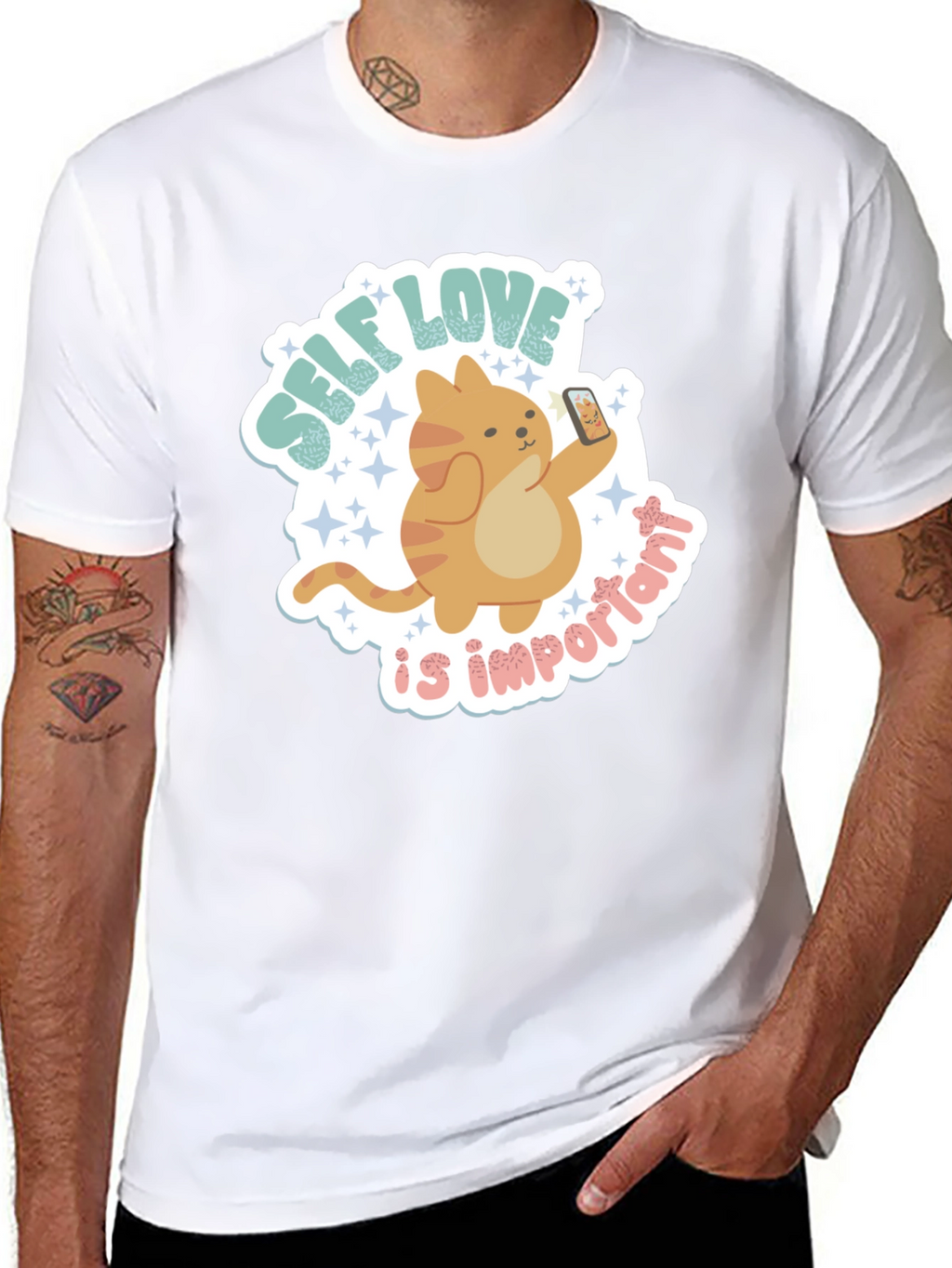 Self Love Cat Graphic Tee - Trendy Casual Shirt