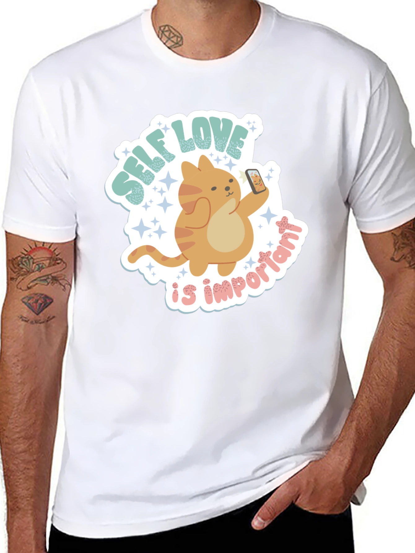 Self Love Cat Graphic Tee - Trendy Casual Shirt
