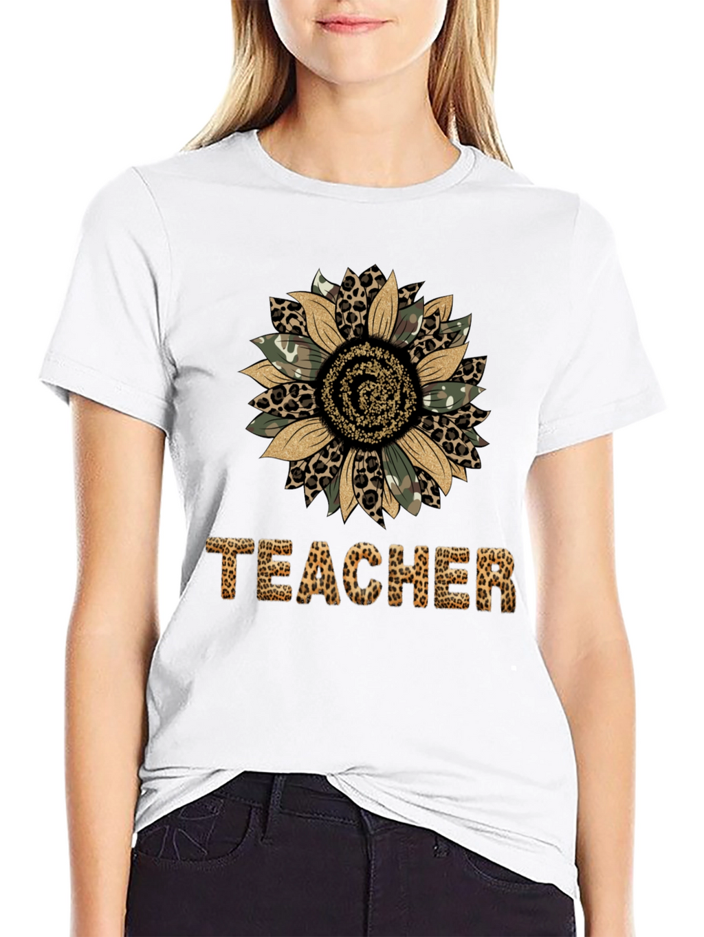 Leopard Print Sunflower Teacher T-Shirt
