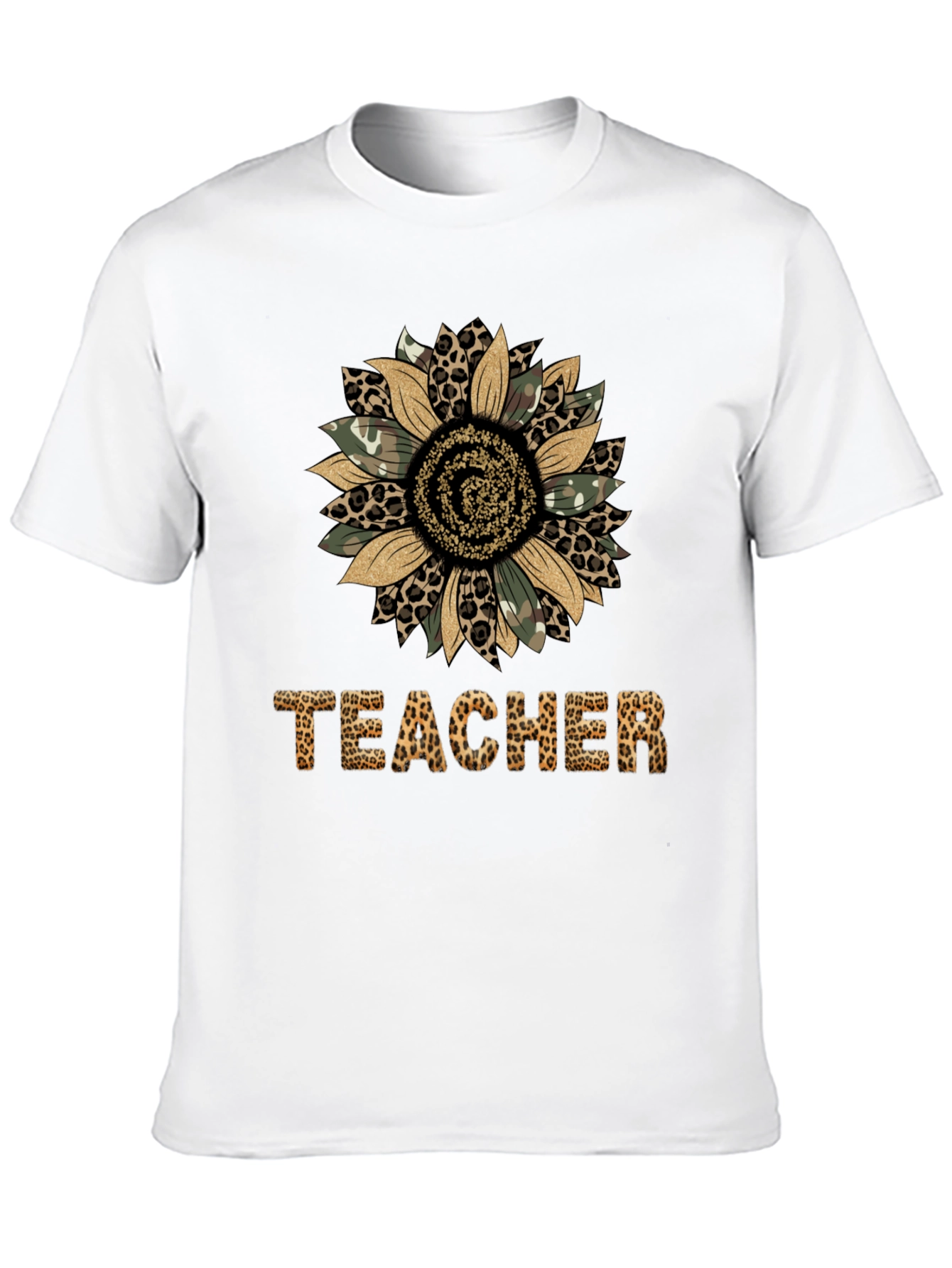 Leopard Print Sunflower Teacher T-Shirt