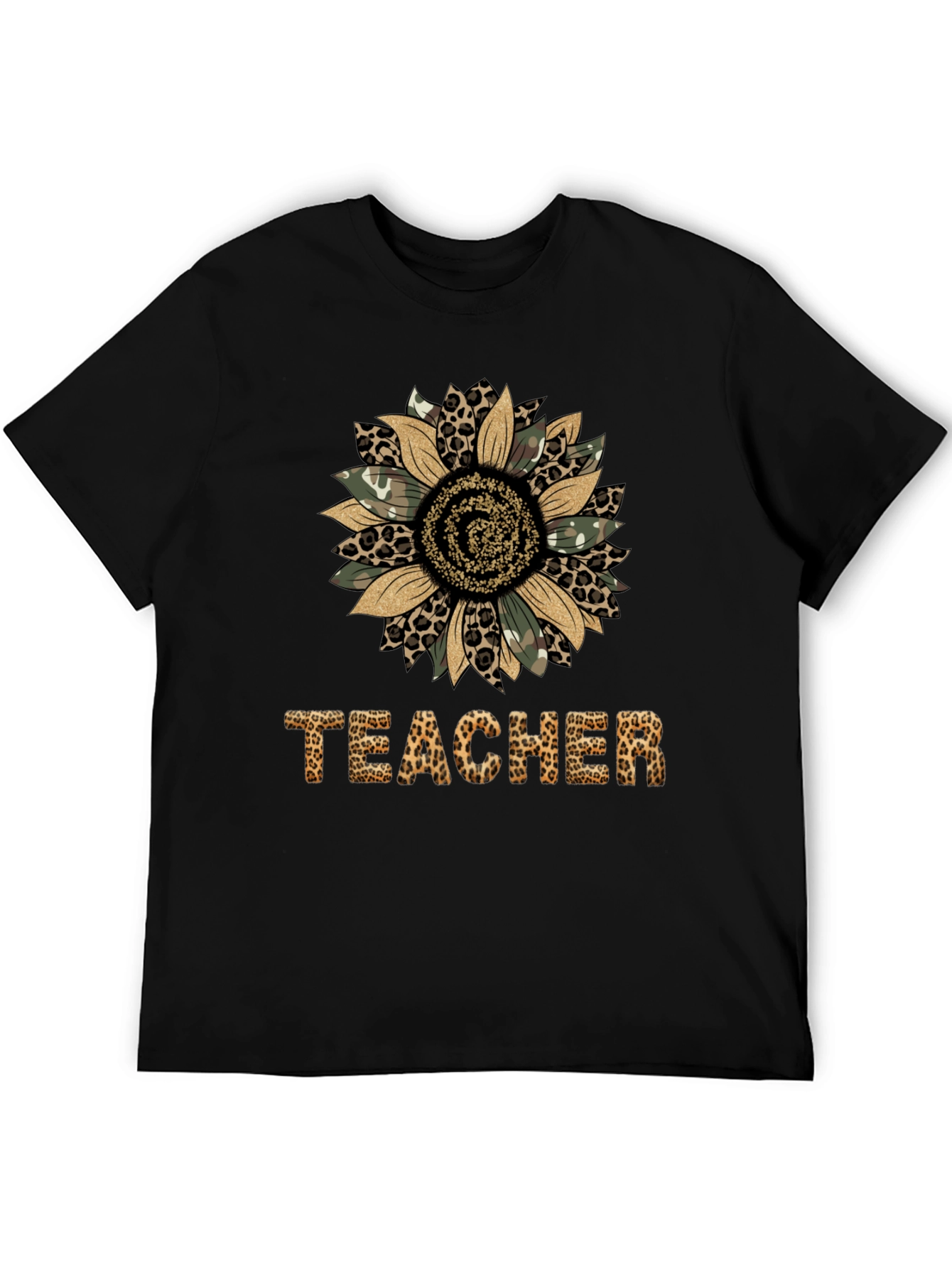 Leopard Print Sunflower Teacher T-Shirt